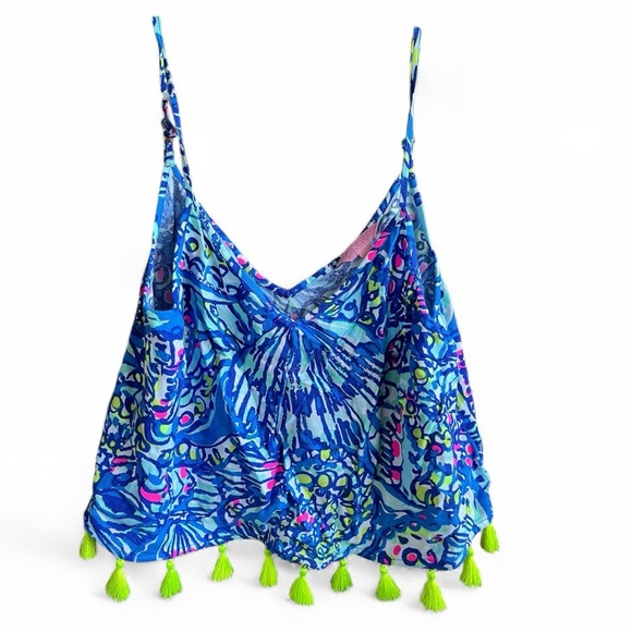 Lilly Pulitzer Brilliant Blue Ceviche Cropped Ramona Tassel Top Size 4 - Picture 1 of 9